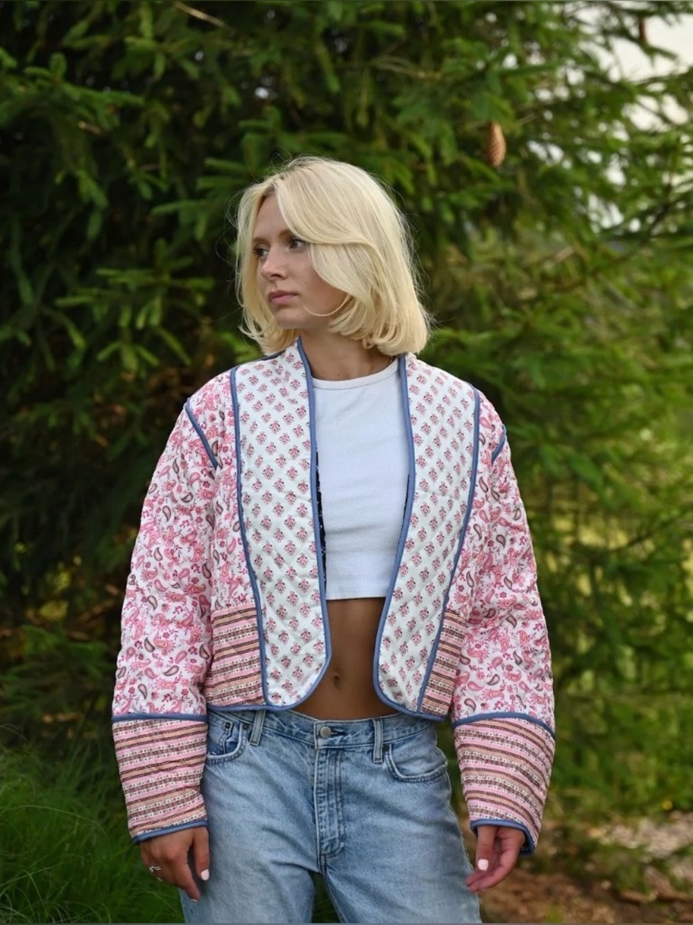 Quilted Patterned Women's Jacket - Navy Blue